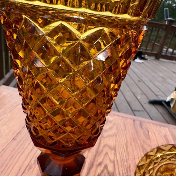 Ambient Amber Apothecary Style Tall VTG 1970s Decorative Dish With Lid Cover - Picture 5 of 6